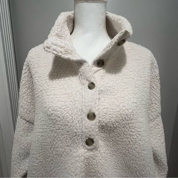 Aerie Sherpa half button sweater with pockets women's size large oversized fit - Picture 5 of 15